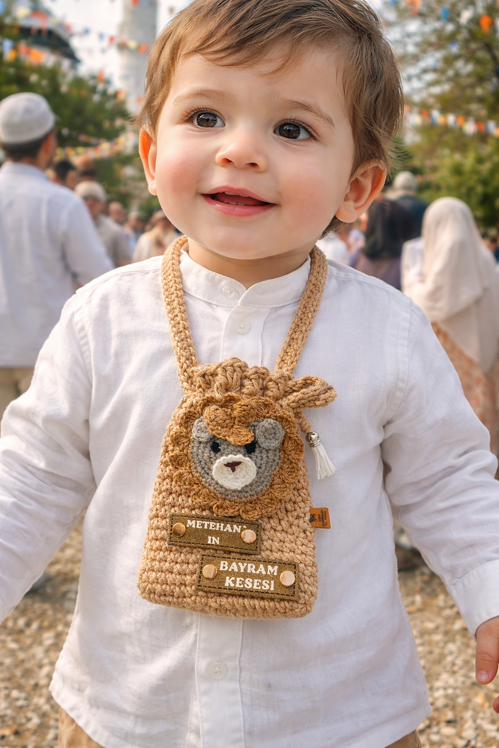 Brustbeutel Bayram Kesesi mit Tiermotiven gehäkelt, Personalisiert mit Namen | Eid Geldsäckchen - Geldsäckchen Personalisiert mit Namen